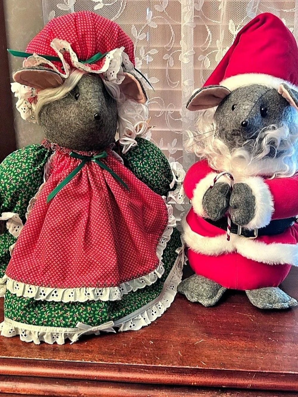 16” TALL RARE Pair Santa & Mrs. Claus Plush Mice Dolls Christmas Handcrafted